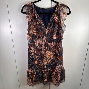 Madewell‎ Womens Small Floral Ruffle Mini Dress Navy Boho Romantic Cottagecore